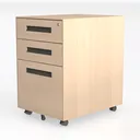 Minimalist Solid Wood Mobile Filing Cabinet 3D Model Left 45 Degree View