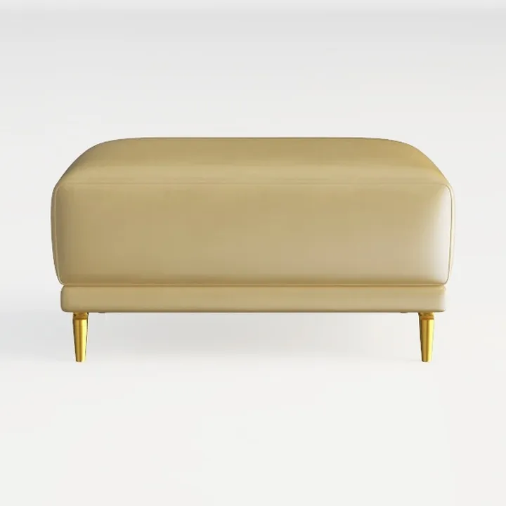 Modern Velvet Upholstered Gold Legged Ottoman 3D Model