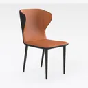 Modern Minimalist Brown Leather Upholstered Dining Chair 3D Model Right 45 Degree View