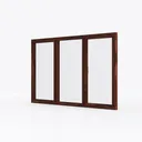 Walnut Wood Triple Casement Window Minimalist Home 3D Model Left 45 Degree View