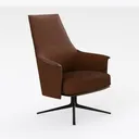 Modern Brown Leather Metal Base Swivel Armchair 3D Model Right 45 Degree View