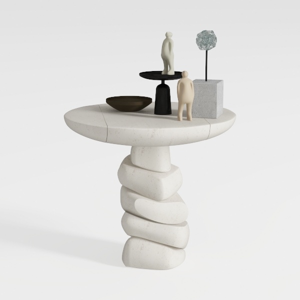 Modern Round Side Table with Gold Pedestal Base