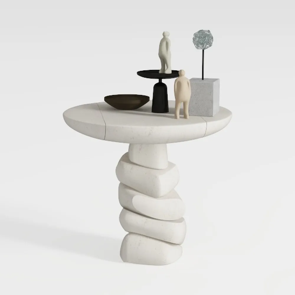 Modern Round Side Table with Gold Pedestal Base