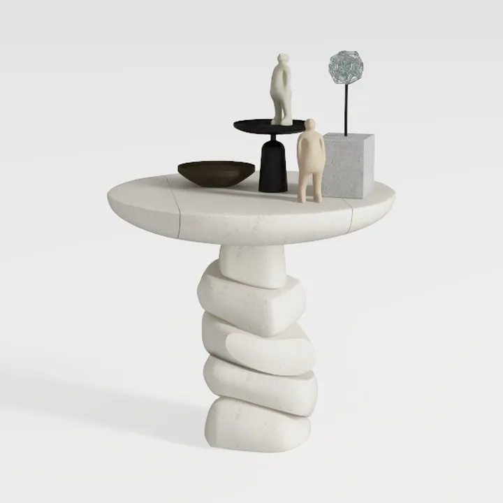 Modern Round Side Table with Gold Pedestal Base