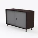 Minimalist Dark Wood Metal Sliding Door Cabinet 3D Model Left 45 Degree View