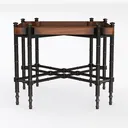Vintage Solid Wood Black Metal Faux Bamboo Side Table 3D Model Left 45 Degree View