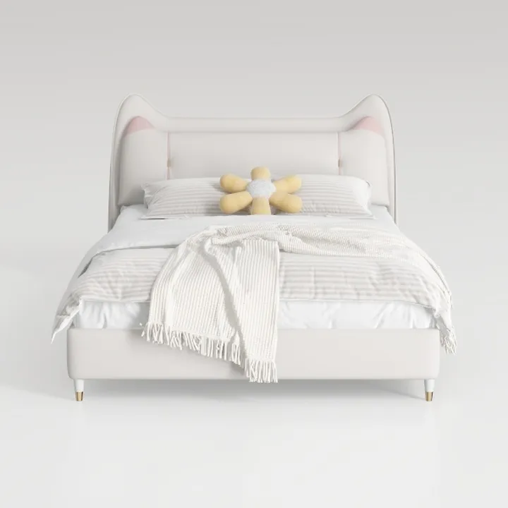 Modern Cute Cartoon Upholstered Kids Bed With Cat Ear Headboard 3D Model