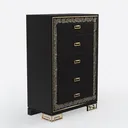 Luxury Vintage Black Solid Wood Gold Accent Dresser 3D Model Right 45 Degree View