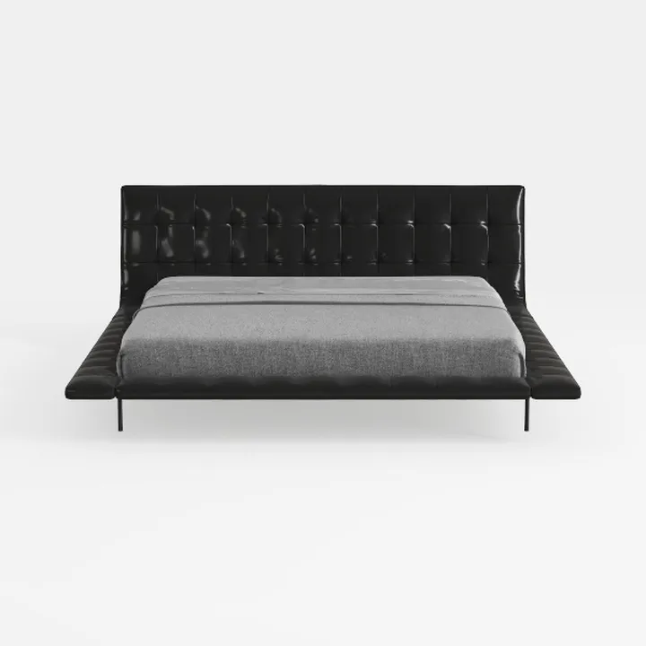 Modern Black Leather Tufted Platform Bed 3D Model