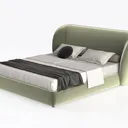 Modern Velvet Upholstered King Size Bed with High Headboard 3D Model Left 45 Degree View