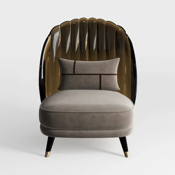 Luxury Velvet Fabric Brass Accent Armchair 3D Model