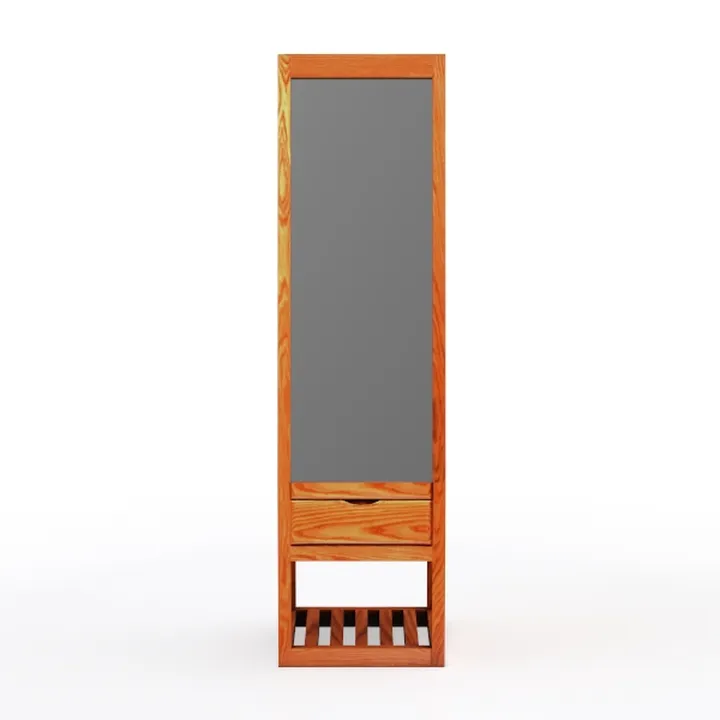 Minimalist Solid Oak Freestanding Mirror Cabinet With Drawer Shelf 3D Model