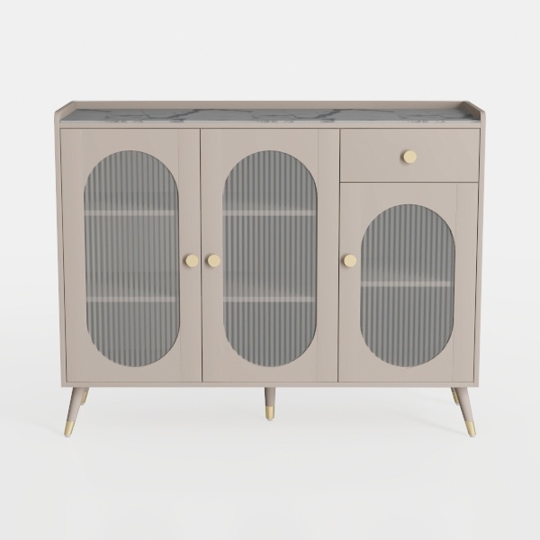 Beige Rattan 4-Door Buffet Cabinet - Boho Style