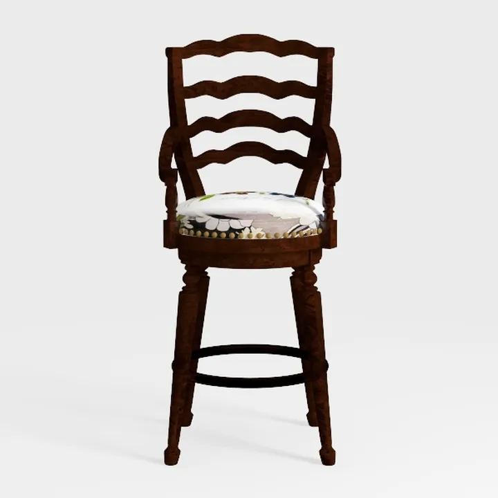 Vintage Solid Wood Fabric Upholstered Ladder Back Bar Stool 3D Model
