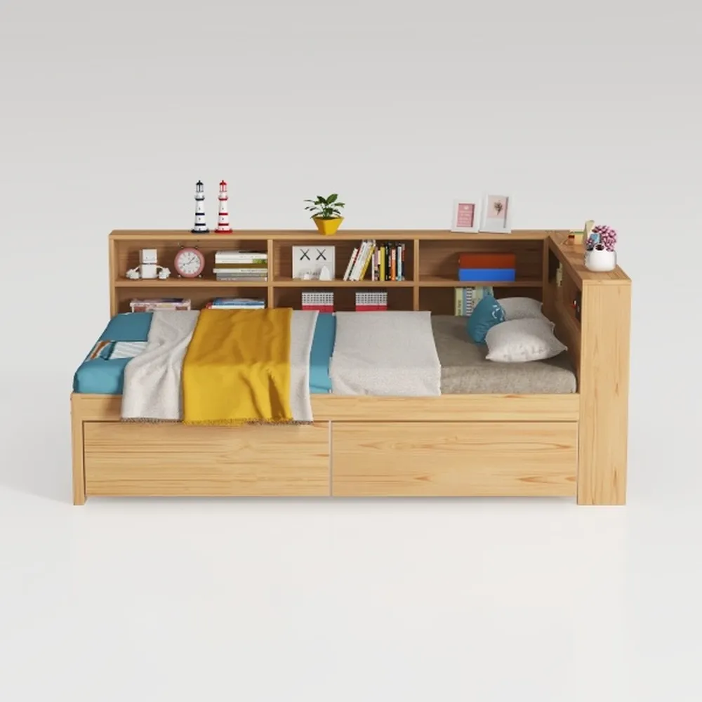 Twin Size Daybed with L-Shaped Bookcase