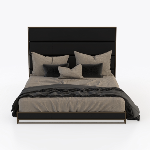 Benjara Shirin Queen Size Bed, Wood, Nailhead Trim