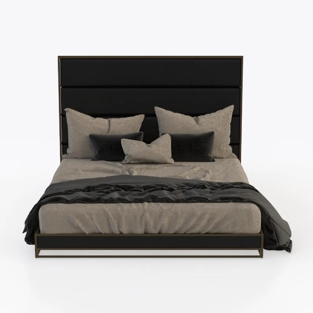 Benjara Shirin Queen Size Bed, Wood, Nailhead Trim