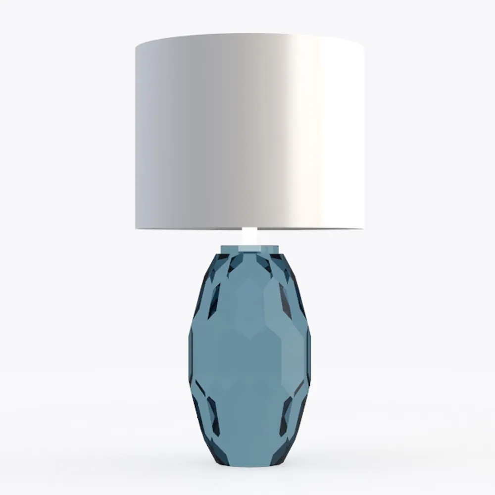 PURESILKS Modern Blue Ceramic & Linen Table Lamp