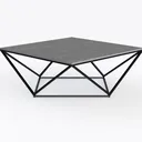 Modern Marble Top Black Metal Frame Coffee Table 3D Model Left 45 Degree View