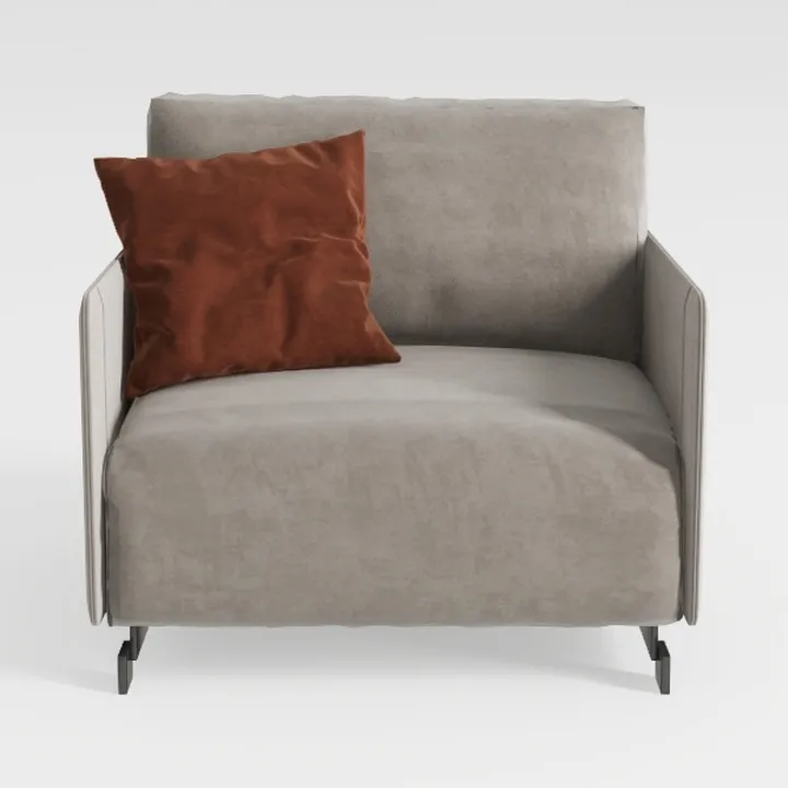 Minimalist Fabric Armchair with Decorative Throw Pillow 3D Model