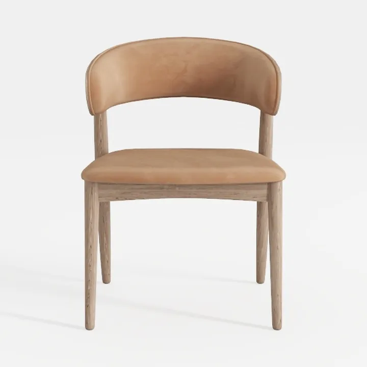 Minimalist Solid Wood Leather Dining Chair 3D Model
