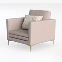 Modern Fabric Upholstered Armchair with Gold Metal Legs 3D Model Left 45 Degree View