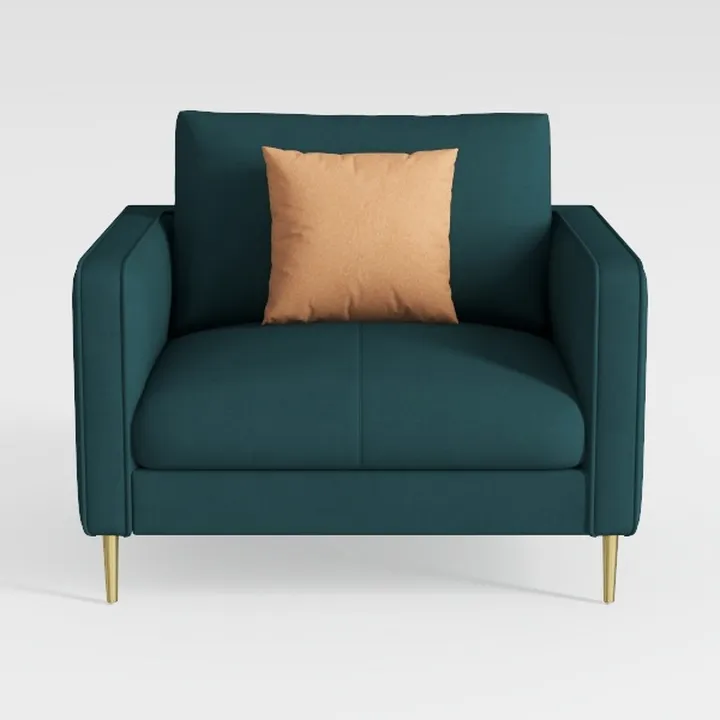 Modern Teal Fabric Armchair with Gold Metal Legs 3D Model
