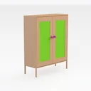33 Inch Glass And Metal Storage Cabinet Adjustable Right 45 Degree View