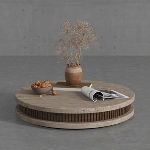 Minimalist Travertine Round Two Tiered Coffee Table 3D Model