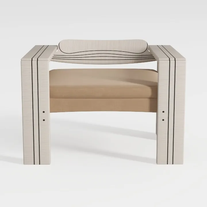 Minimalist Solid Wood Fabric Accent Armchair 3D Model