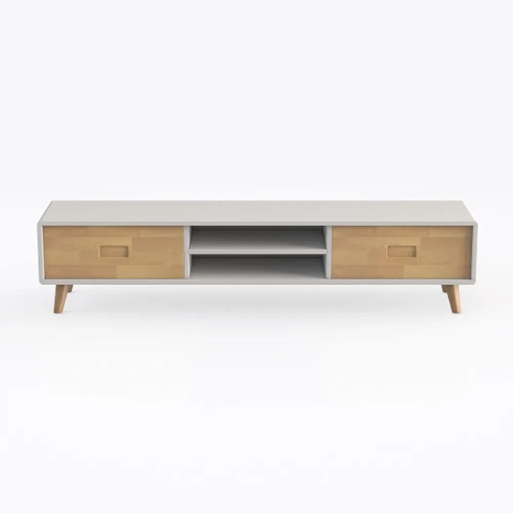 Wooden Rattan TV Stand for 55 65 70 inch TV, Long 