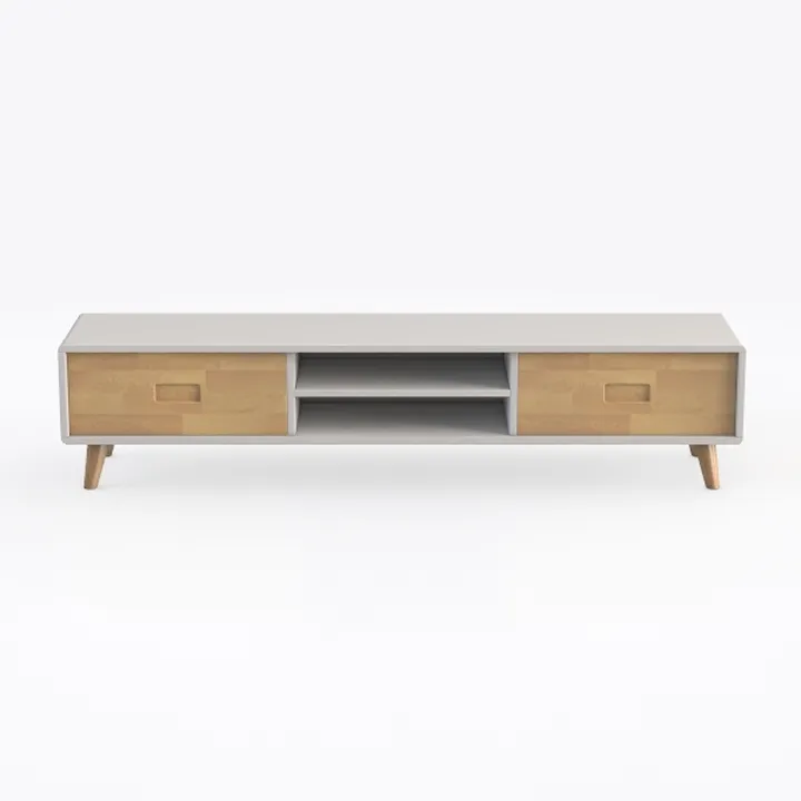 Wooden Rattan TV Stand for 55 65 70 inch TV, Long 