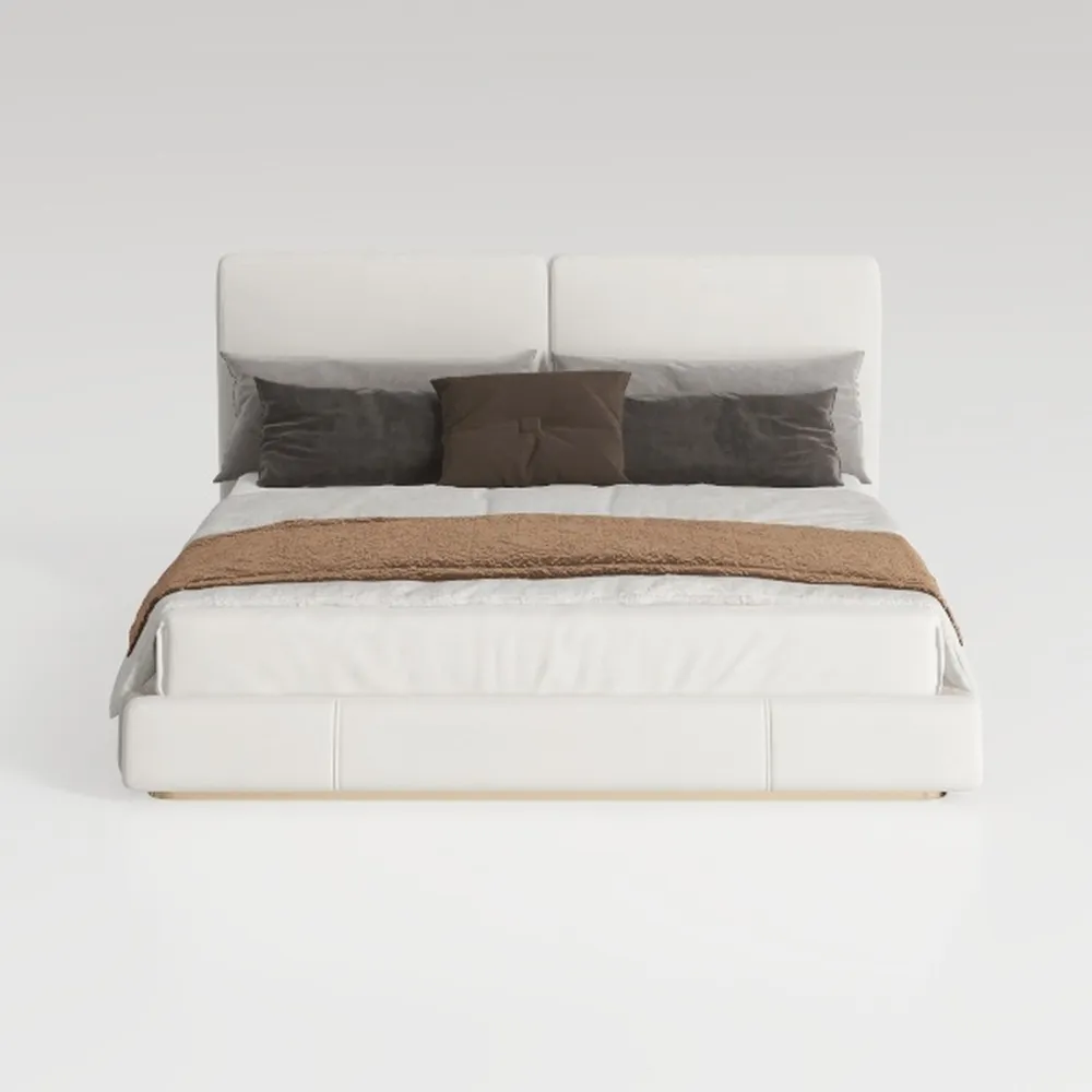 DLCQIJI Luxury Genuine Leather Wood Bed, Queen Siz