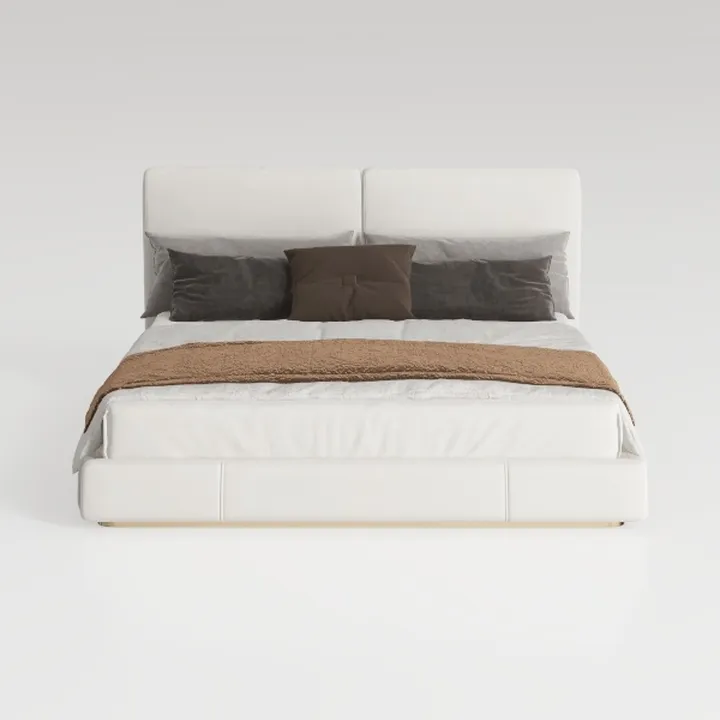 DLCQIJI Luxury Genuine Leather Wood Bed, Queen Siz