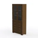 Traditional Dark Walnut Glass Door Display Cabinet With Drawers 3D Model Left 45 Degree View