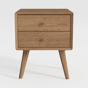 Mid-Century Solid Oak Wood 2 Drawer Nightstand 3D Model