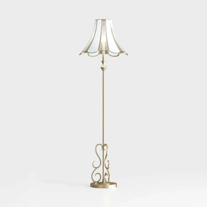 Vintage Brass Fabric Scrollwork Floor Lamp 3D Model