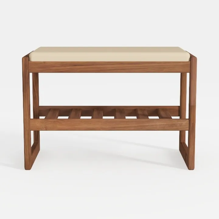 Minimalist Solid Wood Upholstered Entryway Bench With Lower Storage Shelf 3D Model
