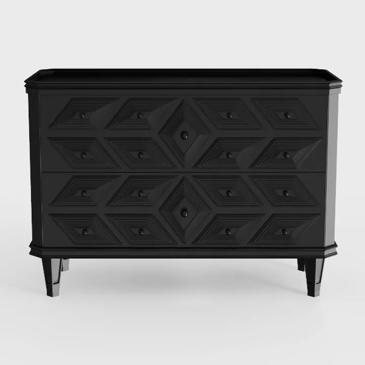Modern Black Solid Wood Embossed Drawer Dresser 3D Model