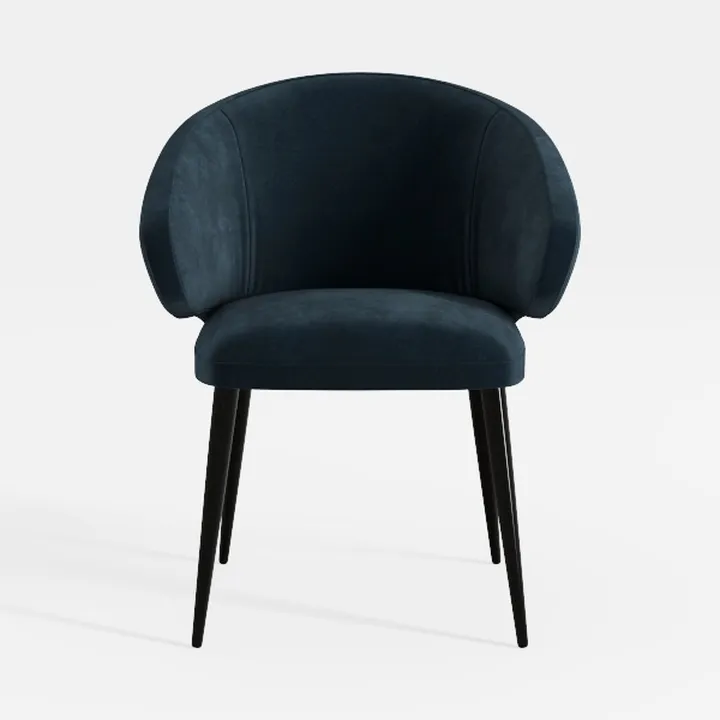Modern Navy Velvet Upholstered Black Metal Legs Armchair 3D Model