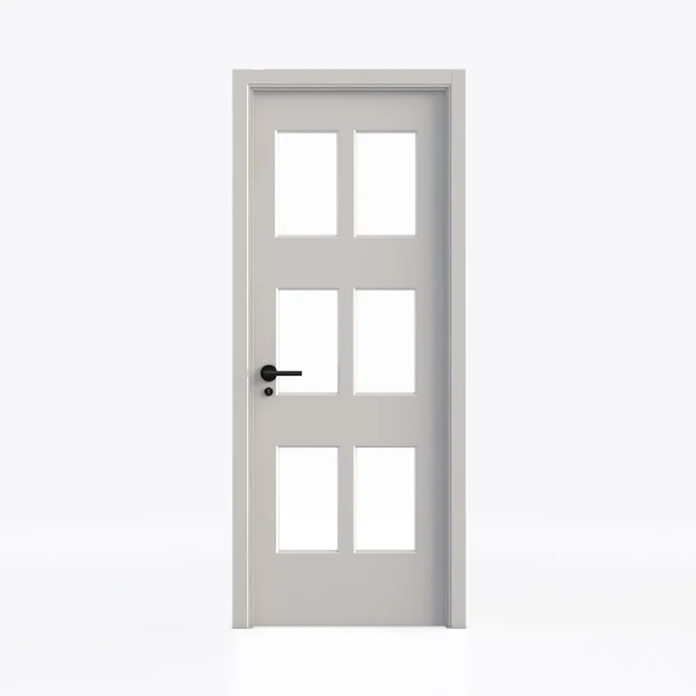 28"x 80" Frosted Glass Slab Door, 3-Panel Interior