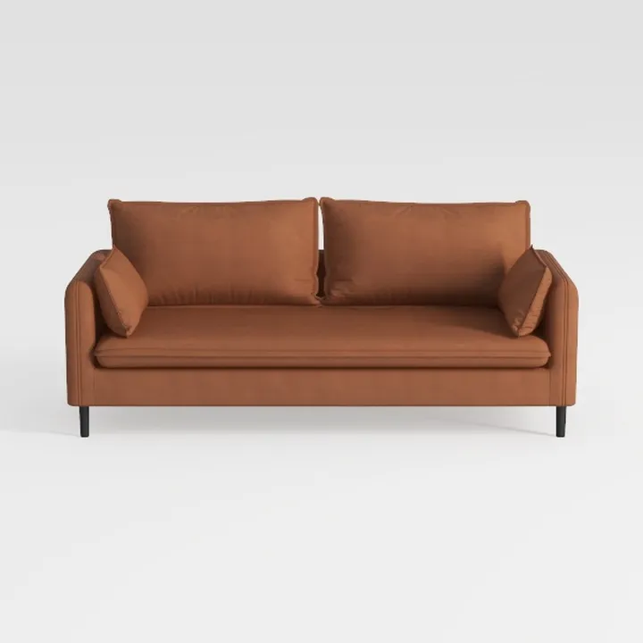 Minimalist Brown Fabric Loveseat Sofa with Throw Pillows 3D Model