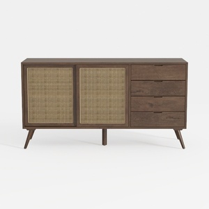 Mid Century Modern Walnut Rattan Sideboard Storage Cabinet 3D Model