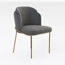 Modern Grey Velvet Gold Metal Frame Armchair 3D Model Right 45 Degree View