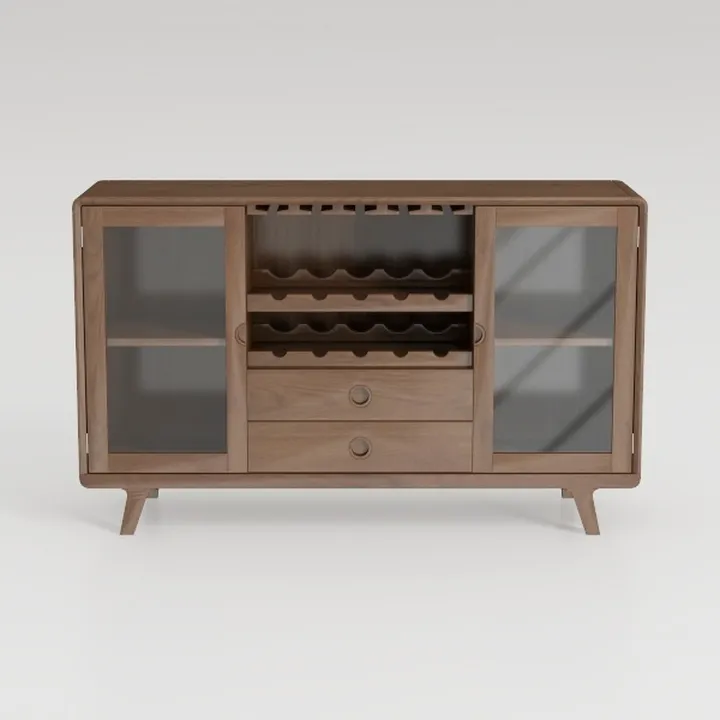 Mid Century Modern Solid Walnut Glass Door Wine Storage Sideboard 3D Model