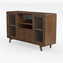 Mid Century Modern Solid Walnut Glass Door Wine Storage Sideboard 3D Model Left 45 Degree View