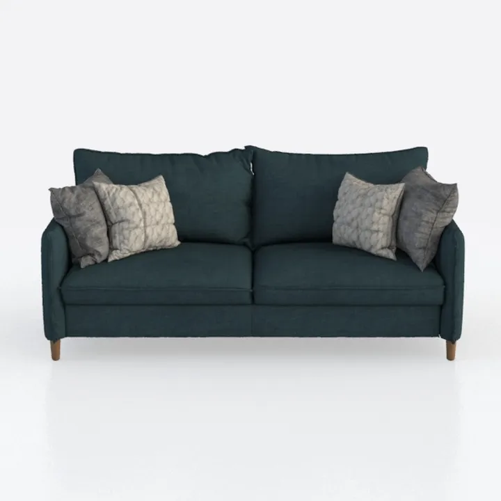 Modern Fabric Dark Teal Loveseat Sofa with Decorative Throw Pillows 3D Model