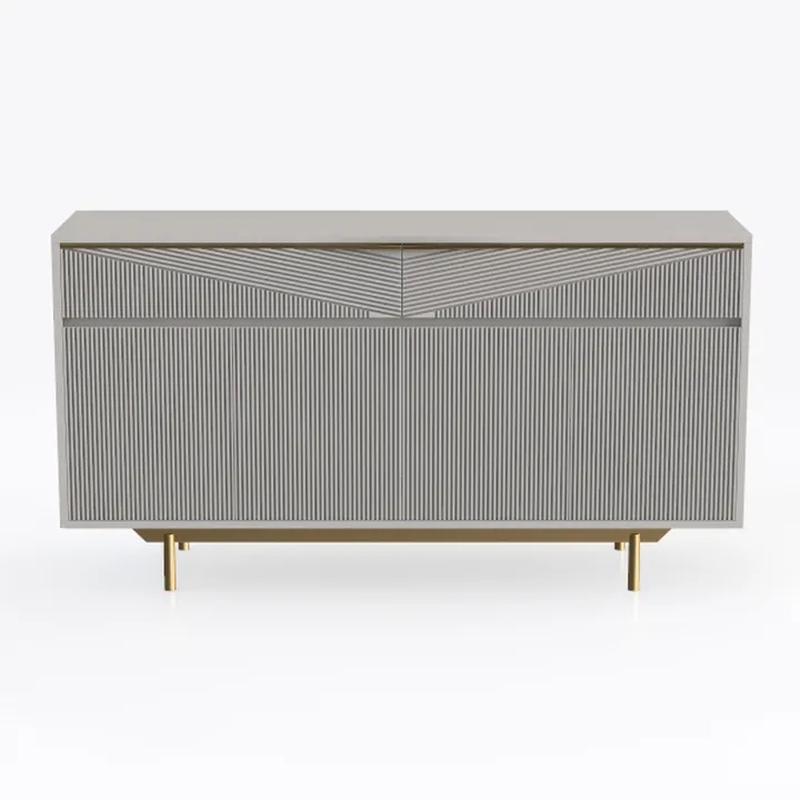 Modern Fluted Solid Wood Gold Accent Sideboard Cabinet 3D Model