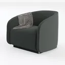 Minimalist Dark Fabric Upholstered Armchair with Throw Blanket 3D Model Left 45 Degree View