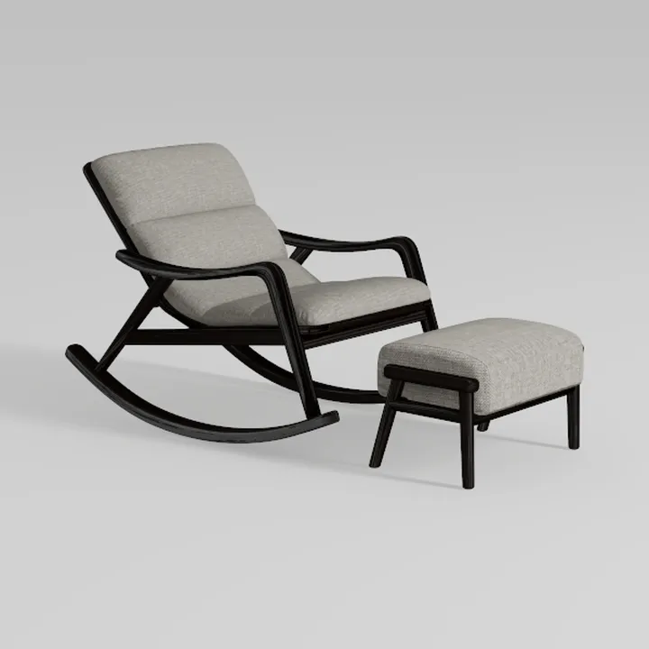 Minimalist Fabric Wood Rocking Chair with Ottoman 3D Model